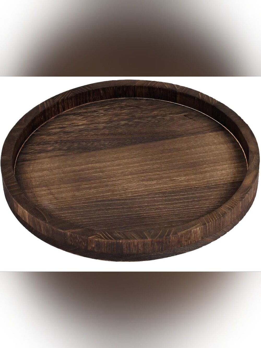 Rustic Dark Brown Wooden Round Tray